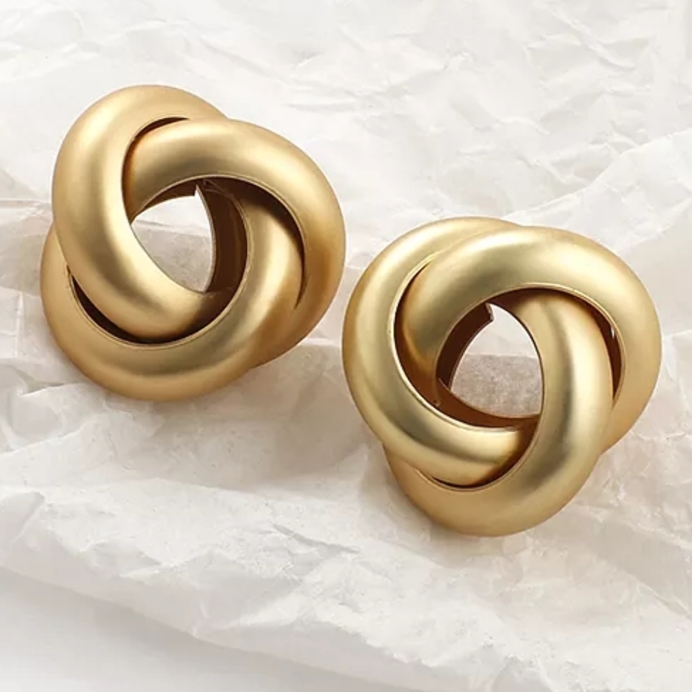 Matte Gold Color Trendy Geometric Twist Stud Earrings